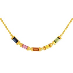 Collier Or et Pierres Saphirs Bleu, Rose, Orange, Jaune & Vert taille baguette