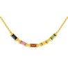 Collier Or et Pierres Saphirs Bleu, Rose, Orange, Jaune & Vert taille baguette