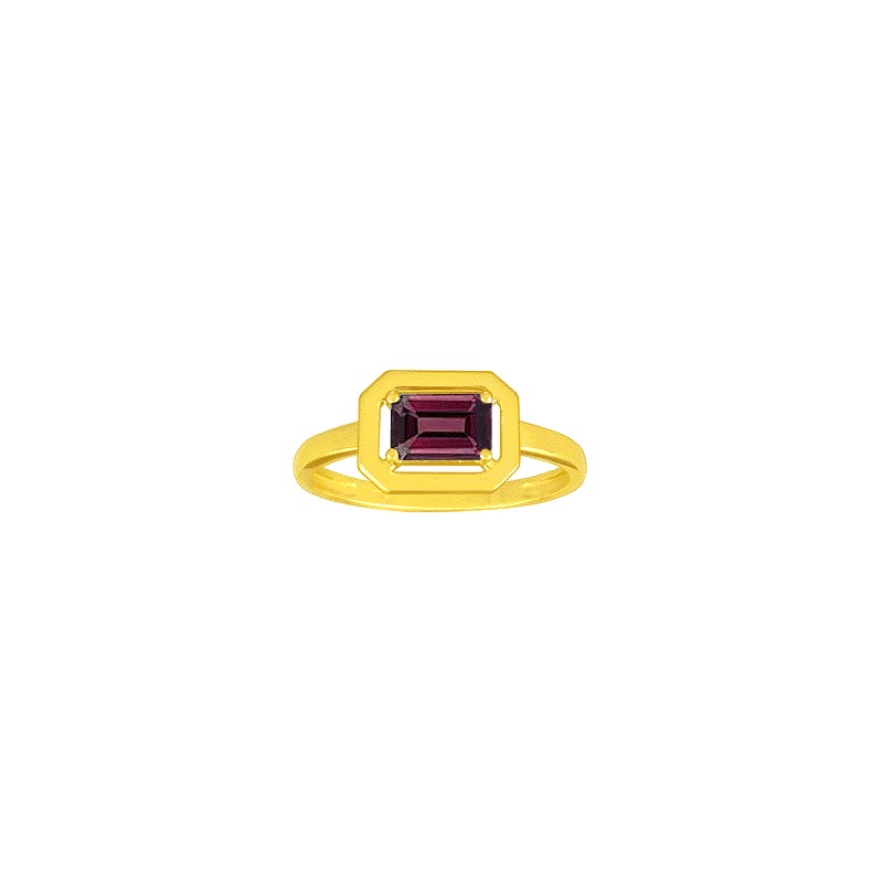 Bague Or et Pierres Fines Rhodolite taille émeraude