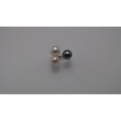 Bague argent & Perle de culture Eau douce & Perle de Tahiti - rondes 9/10 mm