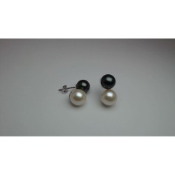 Boucles argent & Perles de culture d'eau douce 8/9 mm & Perles de Tahiti 7 m