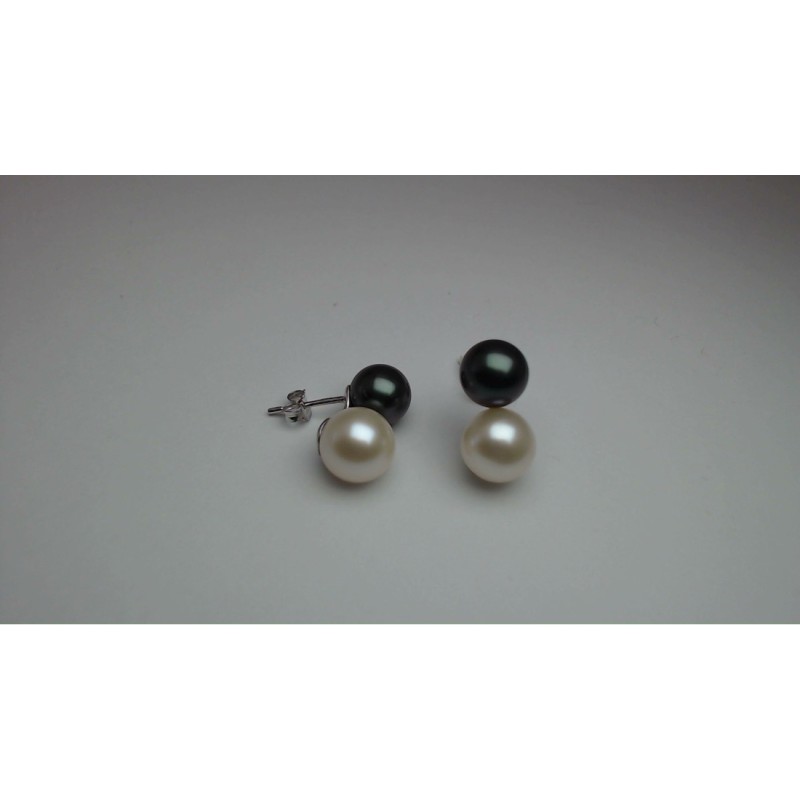 Boucles argent & Perles de culture d'eau douce 8/9 mm & Perles de Tahiti 7 m