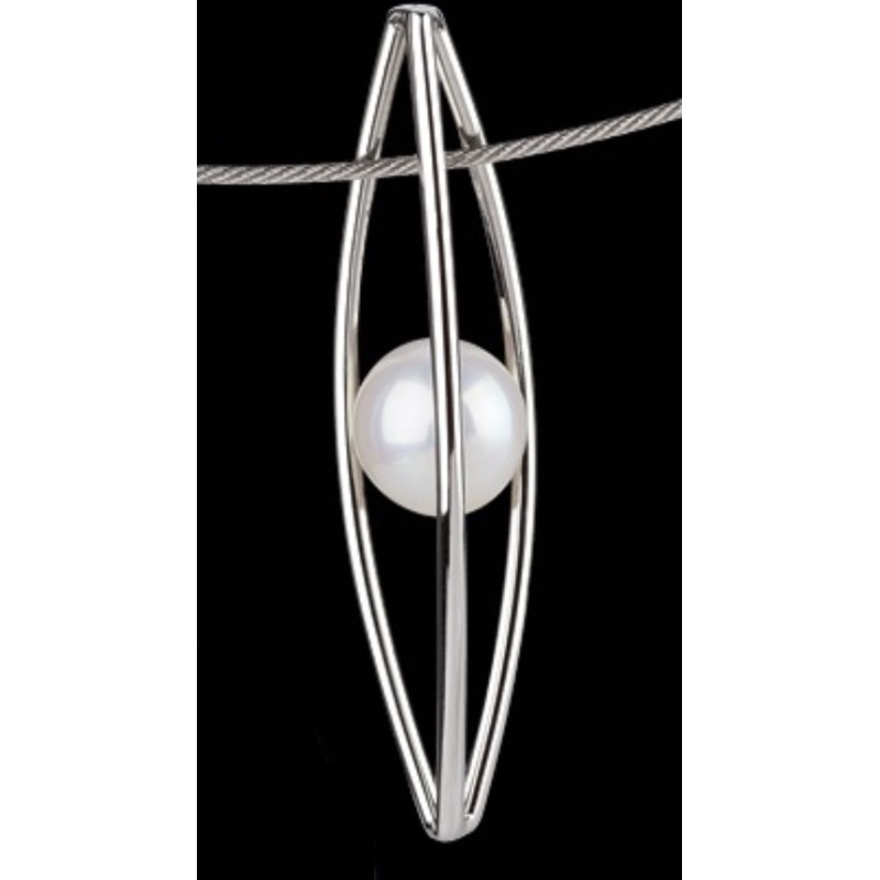 Collier Acier & Perle d'eau douce 6 mm