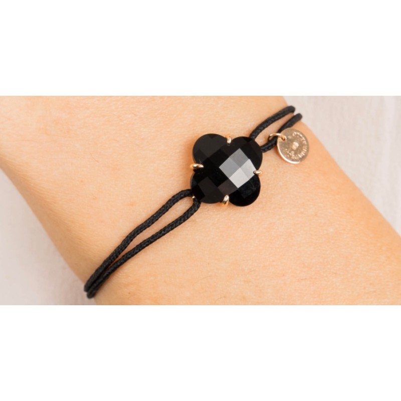 Bracelet Or et Pierres Onyx sur cordon noir- Victoria