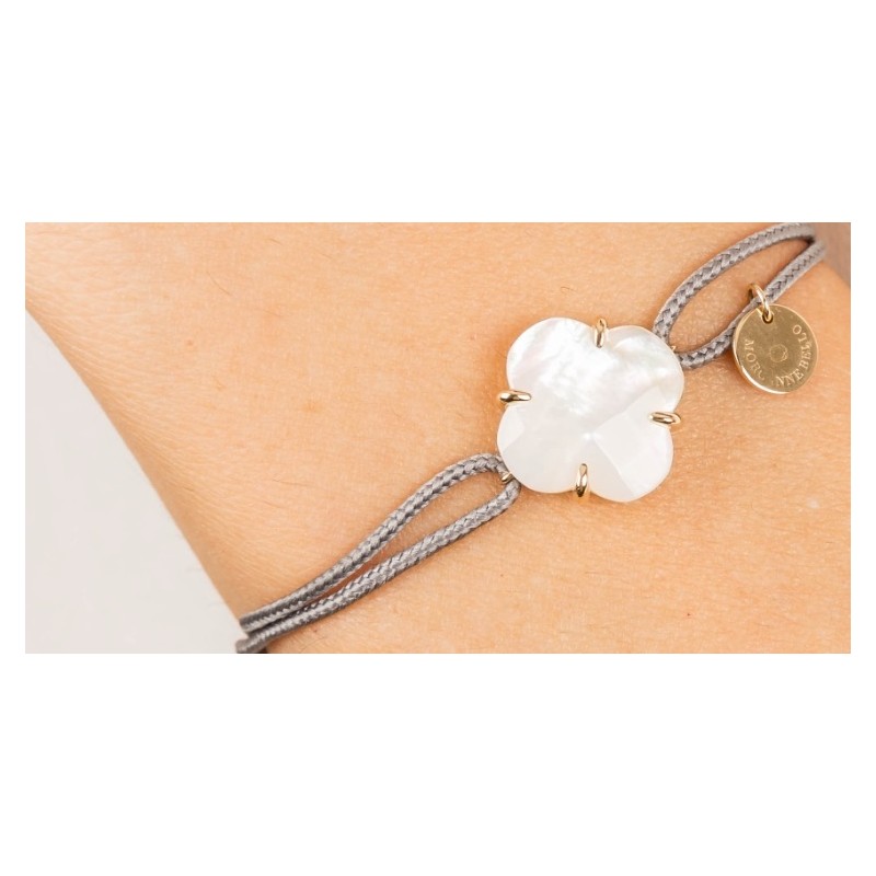 Bracelet Or et Pierres Nacre sur cordon gris - Victoria