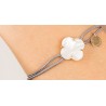 Bracelet Or et Pierres Nacre sur cordon gris - Victoria