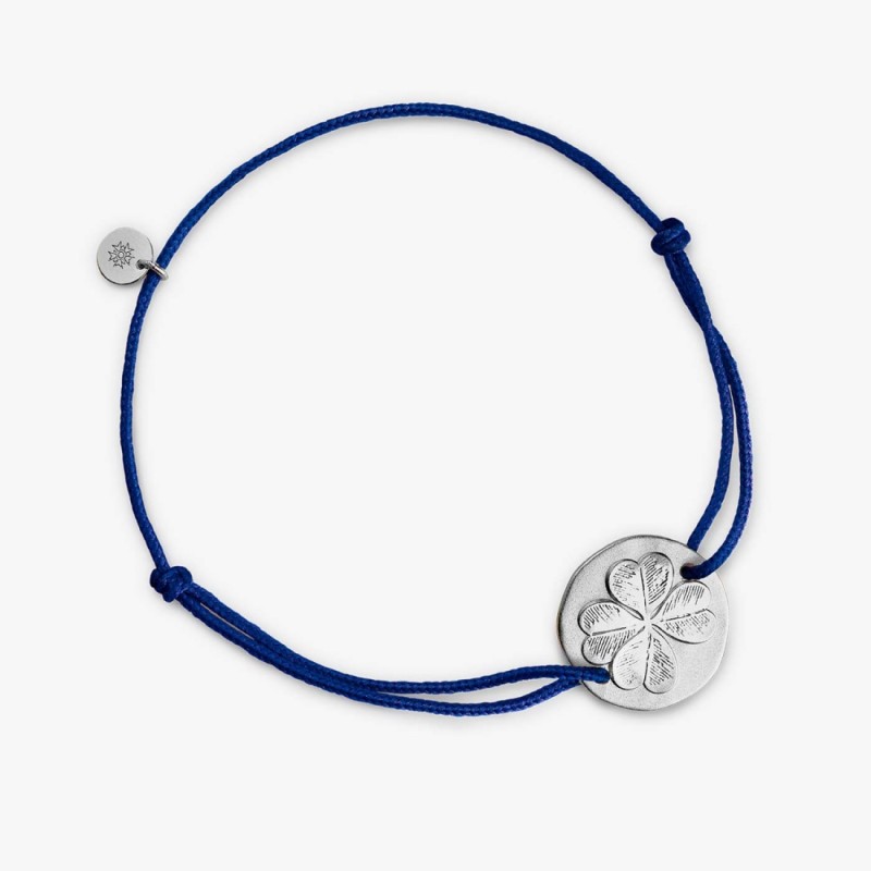 Bracelet Argent Tréfle 16MM  Cordon bleu