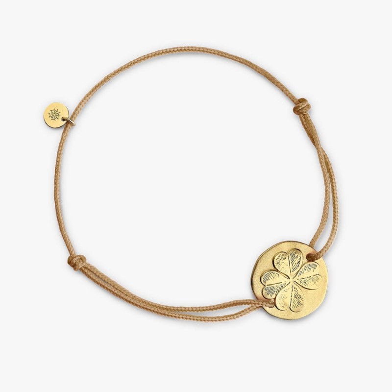 Bracelet Plaqué Or Vermeil - Tréfle 16MM Cordon beige