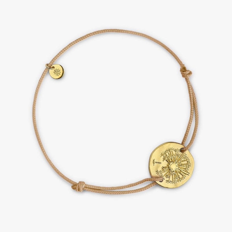 Bracelet Plaqué Or Vermeil - Pissenlit 16MM Cordon beige