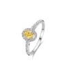 Bague Or et Diamant jaune taille ovale de 0,33ct FGVS & 32 Diamants blancs