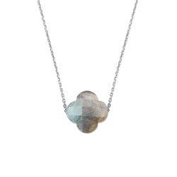 Collier Or et Pierres Labradorite trefle