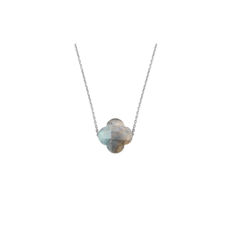 Collier Or et Pierres Labradorite trefle