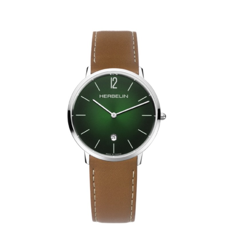 Montre Homme bracelet cuir fond vert