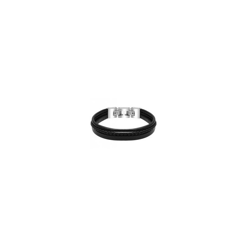Bracelet Acier & Cuirs noir plat, rond & tressé