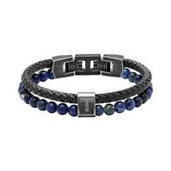 Bracelet Acier &cuir tressé marine & Lapis Lazuli