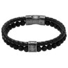 Bracelet Acier & Cuir tressé noir & Pierre de lave