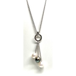 Collier argent & Perle de culture Tahiti & 2 d'Eau douce 8/10 mm 