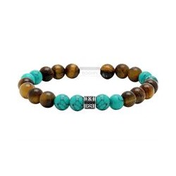 Bracelet Acier ZEN & Turquoise Verte & Oeil de Tigre - 8 MM