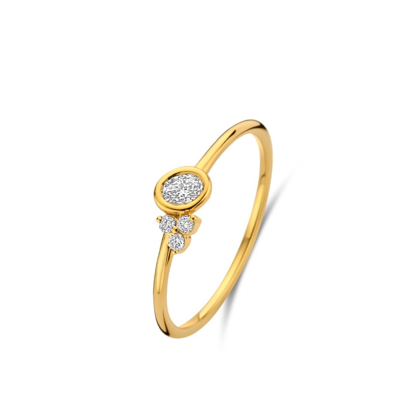 Bague Or et Diamant ovale (0,12 ct) & 3 Diamants brillant (0,04 ct)
