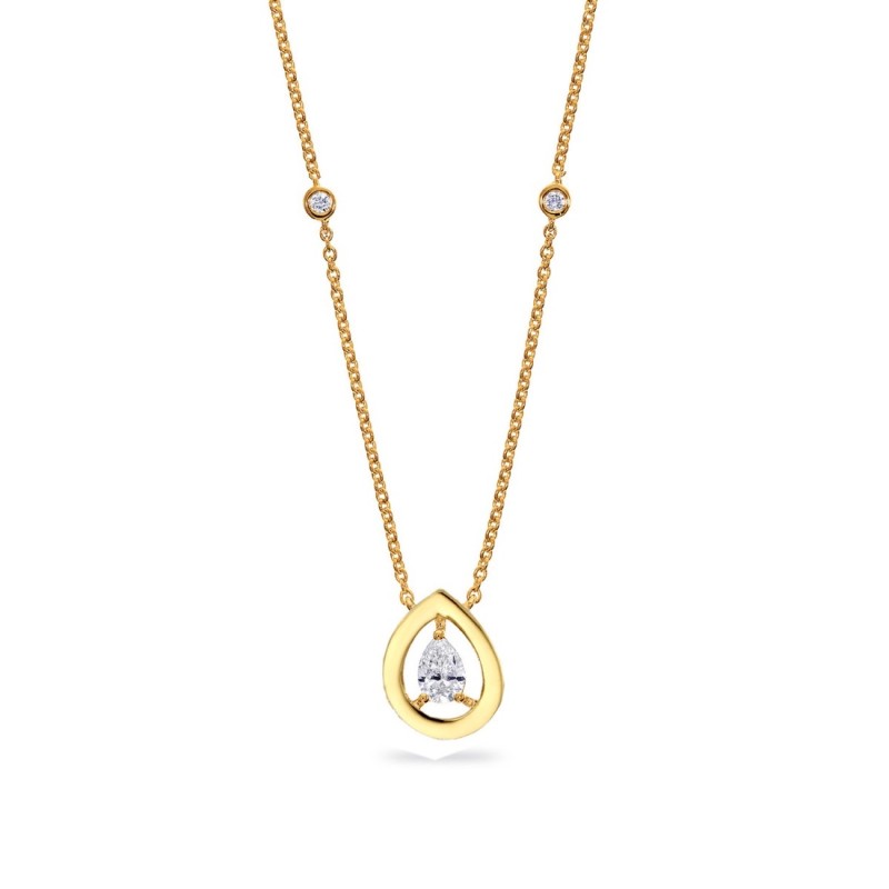 Collier Or et Pierres poire (0,16 ct) & 2 Diamants brillant (0,02 ct)