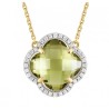 Collier Or et Pierres Quartz olive Trèfle & Diamants - Victoria 