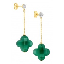 Boucles Or Pendantes et Pierres Agate verte Trefle & Diamants