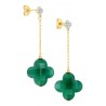 Boucles Or Pendantes et Pierres Agate verte Trefle & Diamants