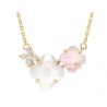Collier Or et Pierres Nacre, Quartz rose  & Diamants - Bouquet