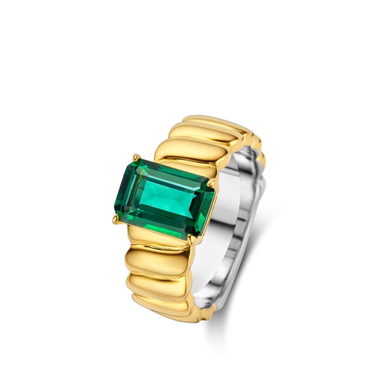Bague plaquée or sur Argent & pierre verte