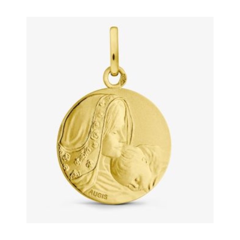 Médaille or Vierge à l'enfant fleurie 16mm