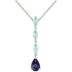 Collier Or et Pierres Iolite de 0,70 ct & 3 Topazes bleues 0,51 ct