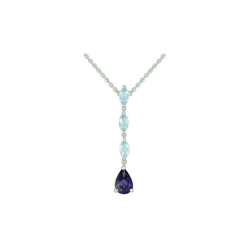 Collier Or et Pierres Iolite de 0,70 ct & 3 Topazes bleues 0,51 ct