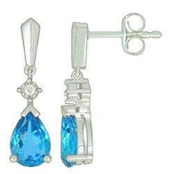 Boucles Or Pendantes et Pierres Diamants & Topazes bleues