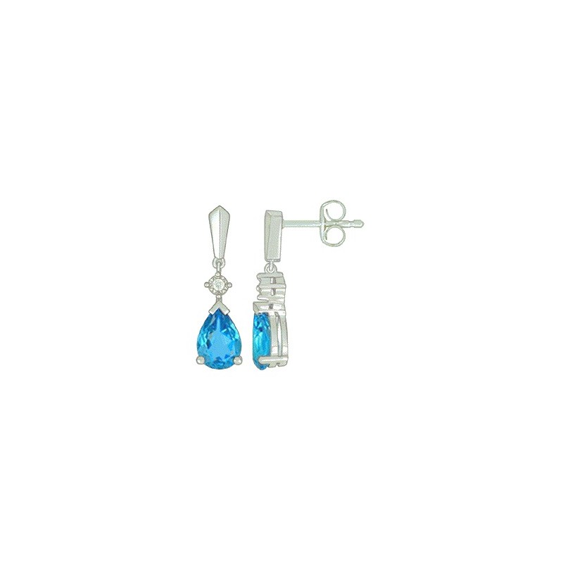Boucles Or Pendantes et Pierres Diamants & Topazes bleues