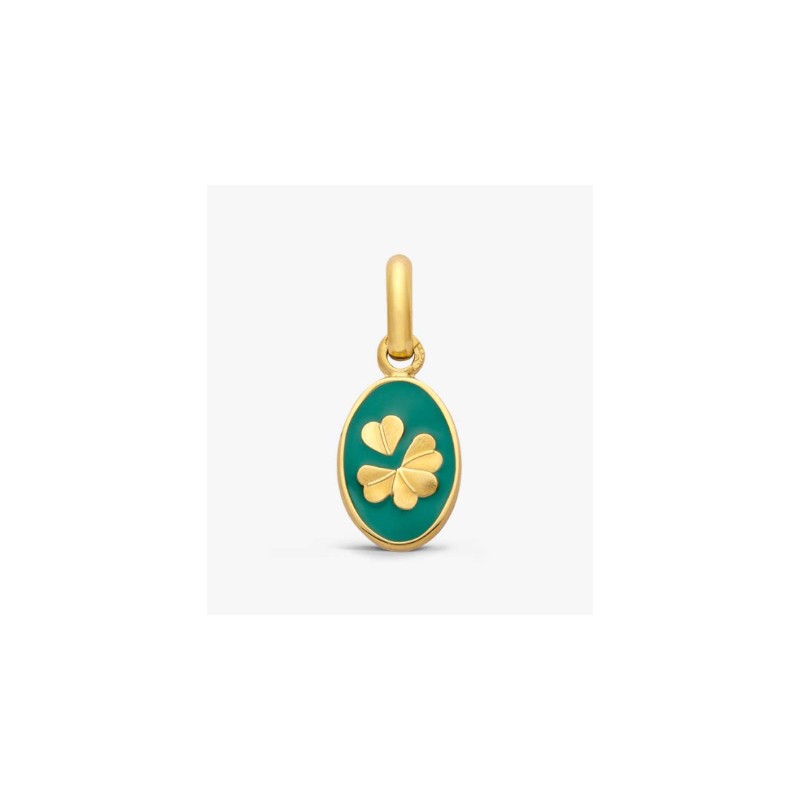 Médaille Or Trèfle laque verte 10mm