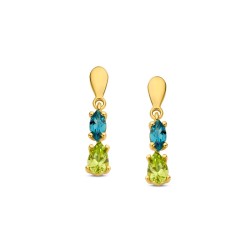 Boucles Or et Pierres 2 Topaze Blue London & 2 Péridot