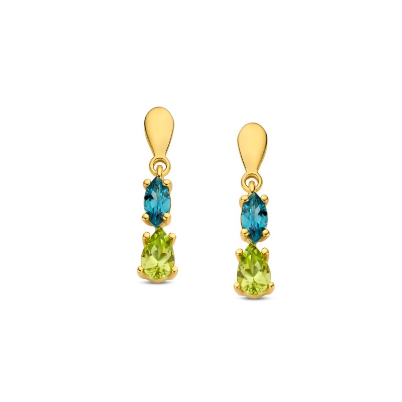 Boucles Or et Pierres 2 Topaze Blue London & 2 Péridot
