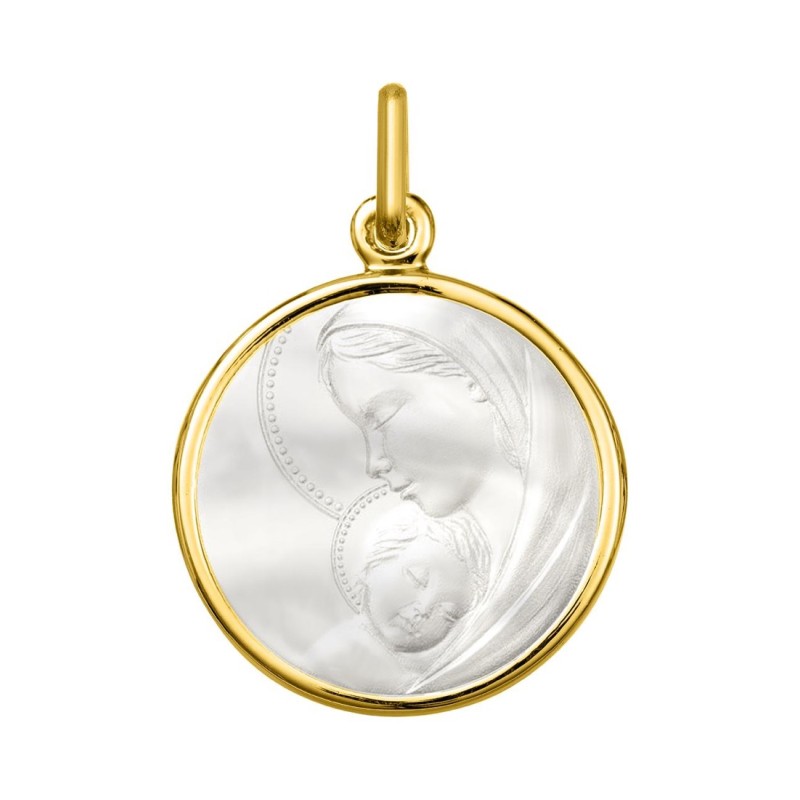 Médaille or Vierge à l'enfant sur nacre