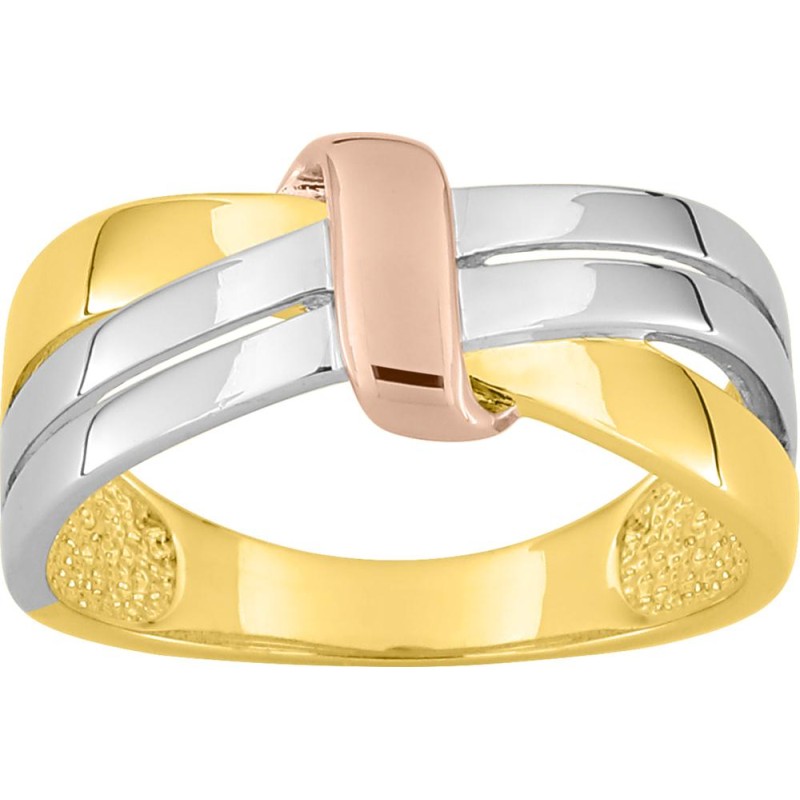 Bague plaquée or jaune, rose et blanc