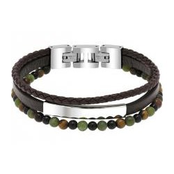 Bracelet Acier cuir,Jaspe verte & Oeil de tigre
