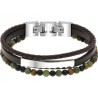 Bracelet Acier cuir,Jaspe verte & Oeil de tigre