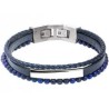 Bracelet Acier Cuir bleu & Lapis Lazuli 4 mm