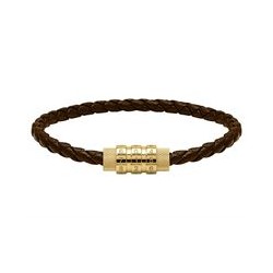 Bracelet Acier plaqué or & cuir tressé marron