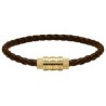 Bracelet Acier plaqué or & cuir tressé marron