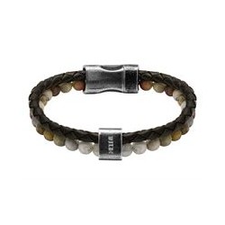 Bracelet Acier & cuir tressé marron & Agate crazy lace