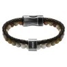 Bracelet Acier & cuir tressé marron & Agate crazy lace