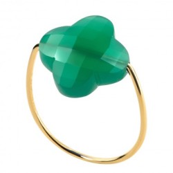 Bague Or et Pierres Fines - Agate verte trefle