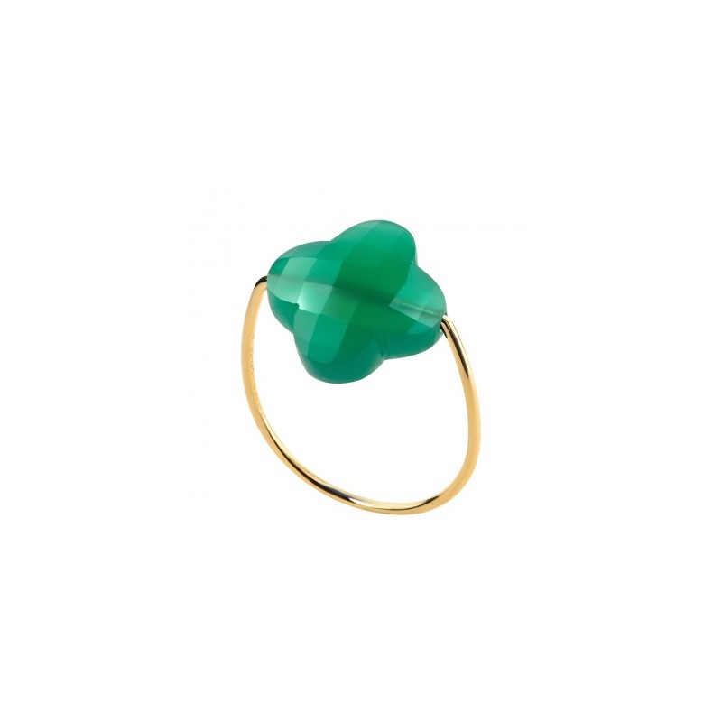 Bague Or et Pierres Fines - Agate verte trefle