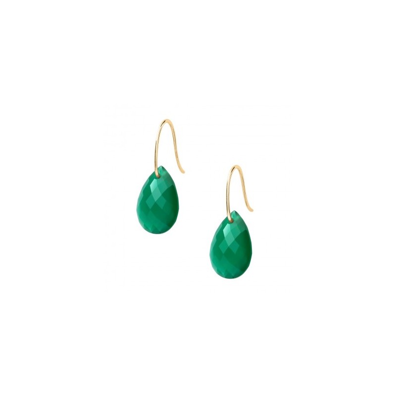 Boucles Or Pendantes et Pierres - Agate verte Poire
