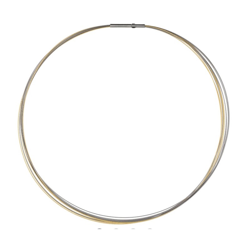 Collier Acier et acier plaqué or jaune 10 brins - 42 cm